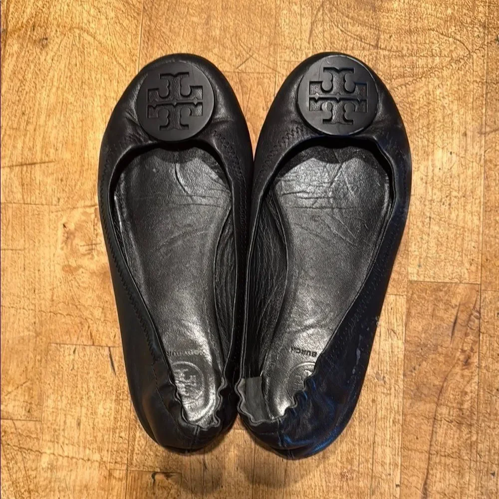 Tory Burch Black Leather Slip-On Flats